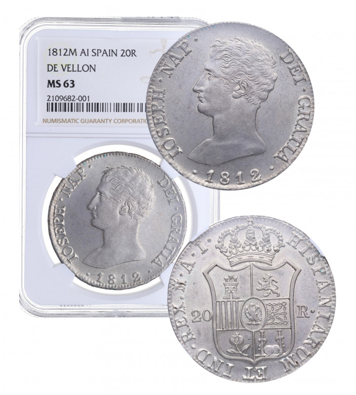 1812. José Napoleón (1808-1814). Madrid. 20 reales. AI. A&C 43. Ag. Bellísima. E...