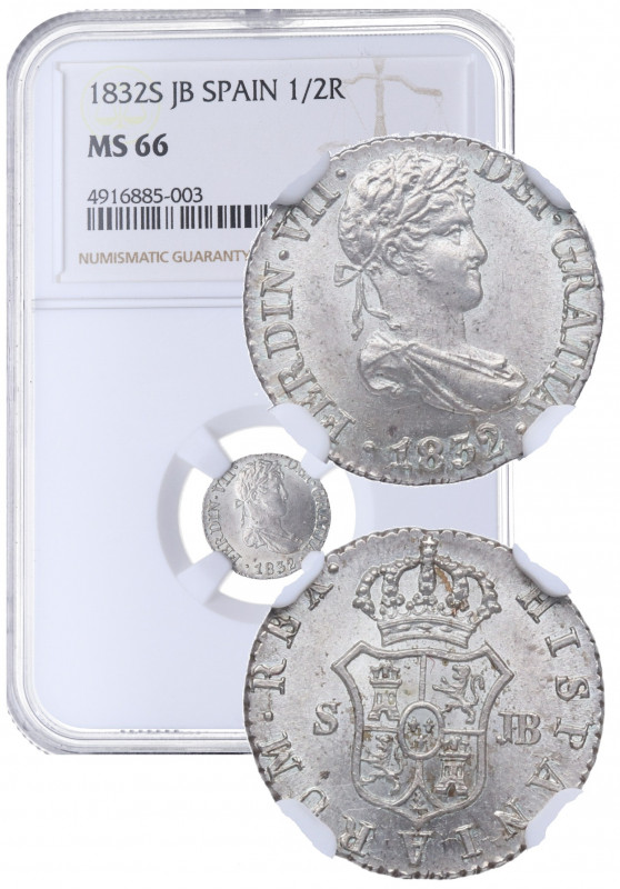 1832. Fernando VII (1808-1833). Sevilla. 1/2 Real. JB. A&C 466. Encapsulada en N...