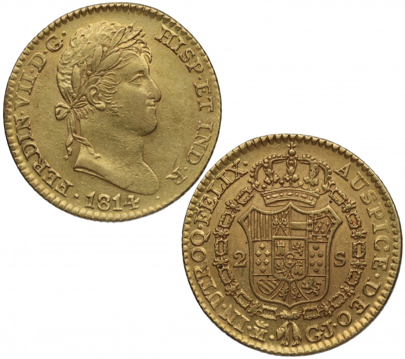 1814. Fernando VII (1808-1833). Madrid. 2 escudos. GJ. A & C 30. Au. 10,00 g. Be...