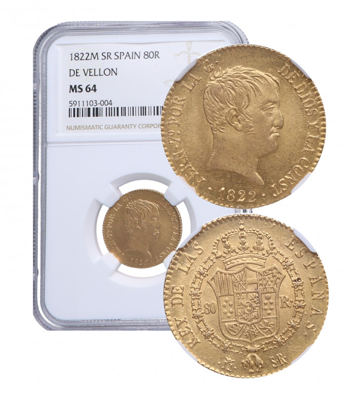 1822. Fernando VII (1808-1833). Madrid. 80 Reales. A&C 1573. Au. Encapsulada en ...