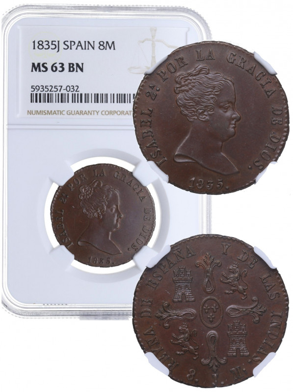 1835. Isabel II (1833-1868). Jubia. 8 Maravedis . A&C 101. Cu. Encapsulada en NG...