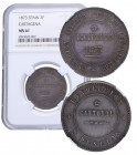 1873. I República (1868-1871, 1873-1874). Belgica. 2 Pesetas Prueba. A&C 1. Ag. Encapsulada en NGS en MS 61. SC. Est.800.