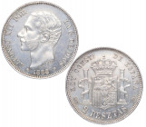 1882/1*82. Alfonso XII (1874-1885). Madrid. 2 Pesetas. MSM. A & C 30. Ag. 10,00 g. Leves marquitas, Atractiva, Rara asi. EBC-. Est.200.