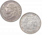 1882*82. Alfonso XII (1874-1885). Madrid. 2 pesetas. MSM. A&C 32. Ag. 10,03 g. Muy bella. Brillo original. SC. Est.700.