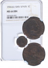 1906*06. Alfonso XIII (1886-1931). Madrid. 1 Céntimo . SMV. A&C 1. Cu. Encapsulada en NGC MS 64 BN. SC. Est.900.