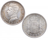 1904*04. Alfonso XIII (1886-1931). Madrid. 50 Céntimos. SMV. A&C 47. Ag. 2,50 g. Bellísima. Pleno brillo original. FDC. Est.100.