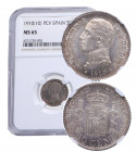 1910*10. Alfonso XIII (1886-1931). Madrid. 50 Céntimos. PCV. A&C 48. Ag. Encapsulada en NGC en MS 65. Bellísima. FDC. Est.80.