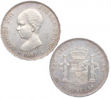 1891*91. Alfonso XIII (1886-1931). Madrid. 5 Pesetas. PMG. A&C 98. Ag. 24,98 g. Insignificantes marquitas en anverso. SC- / EBC+. Est.300.