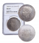 1899*99. Alfonso XIII (1886-1931). 5 Pesetas. SGV. A&C 110. Ag. Encapsulada en NGC en MS 64+. FDC. Est.400.