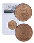 1937*36. II República (1931-1939). Castellón. 50 Céntimos. A&C 30. Cu. Encapsulada en NN COINS en MS 64. SC. Est.40.