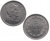 1937. II República (1931-1939). 2 Pesetas Gobierno de Euzkadi. Ni. 8,19 g. SC. Est.30.