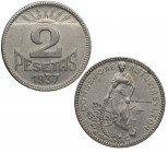 1937. II República (1931-1939). 2 Pesetas Consejo de Asturias y Leon. Ni. 7,94 g. SC-. Est.40.