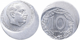 1959. Franco (1939-1975). 10 Céntimos. A&C 16. Al. Error Acuñación desplazada 4 mm. SC. Est.60.