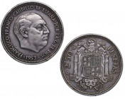 1953*54. Franco (1939-1975). Madrid. 2,5 pesetas PRUEBA EN PLATA. A & C 30. Ag. Muy bella. RARÍSIMA. SC- / SC. Est.3500.