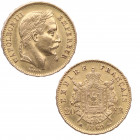 1869. Francia. 20 Francos. Au. 6,46 g. Napoleón III. EBC+. Est.375.