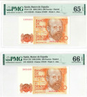 1980. Juan Carlos I (1975-2014). Sin serie. Pareja correlartiva 200 pesetas. Pick 156. Certificado en PMG 65 PQ y 66 PQ. SC. Est.55.