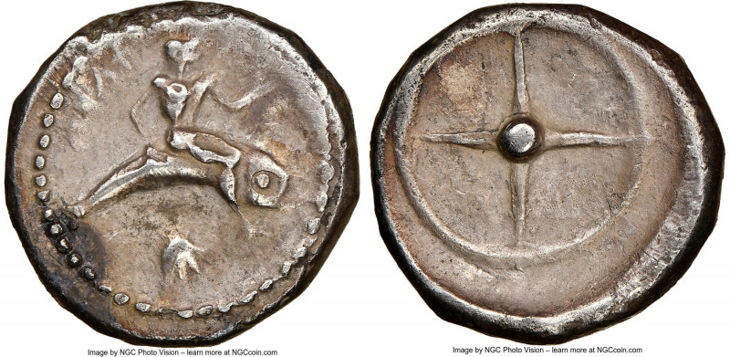 CALABRIA. Tarentum. Ca. 480-450 BC. AR didrachm (19mm, 7.46 gm). NGC Choice VF 4...