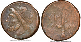 SICILY. Syracuse. Hieron II (ca. 275-215 BC). AE litra (19mm, 7h). NGC Choice VF. Head of Poseidon left, wearing taenia / ΙΕΡΩ-ΝΟΣ, trident head, dolp...