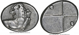 THRACE. Chersonesus. Ca. 4th century BC. AR hemidrachm (14mm). NGC VF. Persic standard, ca. 400-350 BC. Forepart of lion right, head reverted / Quadri...