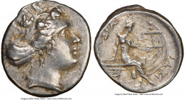 EUBOEA. Histiaea. Ca. 3rd-2nd centuries BC. AR tetrobol (14mm, 1h). NGC XF. Head of nymph right, wearing vine-leaf crown, earring and necklace / IΣTI-...
