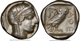 ATTICA. Athens. Ca. 440-404 BC. AR tetradrachm (25mm, 17.20 gm, 2h). NGC AU 5/5 - 4/5. Mid-mass coinage issue. Head of Athena right, wearing earring, ...