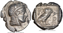 ATTICA. Athens. Ca. 440-404 BC. AR tetradrachm (27mm, 17.10 gm, 4h). NGC AU 5/5 - 4/5. Mid-mass coinage issue. Head of Athena right, wearing earring, ...