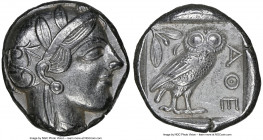 ATTICA. Athens. Ca. 440-404 BC. AR tetradrachm (24mm, 17.14 gm, 2h). NGC AU 5/5 - 4/5. Mid-mass coinage issue. Head of Athena right, wearing earring, ...