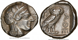 ATTICA. Athens. Ca. 440-404 BC. AR tetradrachm (25mm, 17.13 gm, 8h). NGC AU 4/5 - 4/5. Mid-mass coinage issue. Head of Athena right, wearing earring, ...
