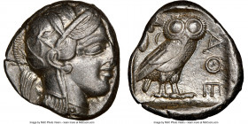 ATTICA. Athens. Ca. 440-404 BC. AR tetradrachm (24mm, 17.18 gm, 7h). NGC AU 3/5 - 4/5. Mid-mass coinage issue. Head of Athena right, wearing earring, ...