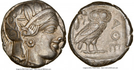 ATTICA. Athens. Ca. 440-404 BC. AR tetradrachm (23mm, 17.18 gm, 5h). NGC Choice XF 5/5 - 3/5. Mid-mass coinage issue. Head of Athena right, wearing ea...