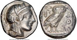 ATTICA. Athens. Ca. 440-404 BC. AR tetradrachm (24mm, 17.16 gm, 1h). NGC Choice XF 5/5 - 3/5. Mid-mass coinage issue. Head of Athena right, wearing ea...