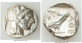 ATTICA. Athens. Ca. 440-404 BC. AR tetradrachm (25mm, 17.18 gm, 5h). AU. Mid-mass coinage issue. Head of Athena right, wearing earring, necklace, and ...