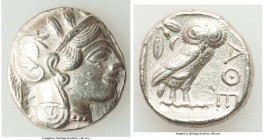 ATTICA. Athens. Ca. 440-404 BC. AR tetradrachm (25mm, 17.17 gm, 10h). XF. Mid-mass coinage issue. Head of Athena right, wearing earring, necklace, and...