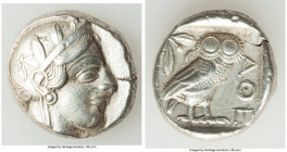 ATTICA. Athens. Ca. 440-404 BC. AR tetradrachm (25mm, 17.13 gm, 7h). XF, graffiti. Mid-mass coinage issue. Head of Athena right, wearing earring, neck...
