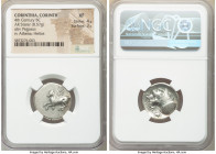 CORINTHIA. Corinth. 4th century BC. AR stater (22mm, 8.57 gm, 3h). NGC XF 4/5 - 3/5. Pegasus with pointed wing flying left; Ϙ below / Head of Athena l...