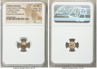 LESBOS. Mytilene. Ca. 377-326 BC. EL sixth-stater or hecte (10mm, 2.53 gm, 1h). NGC Choice VF 2/5 - 3/5. Laureate head of Apollo (Dionysus?) right / H...