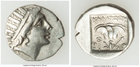 CARIAN ISLANDS. Rhodes. Ca. 88-84 BC. AR drachm (16mm, 2.66 gm, 11h). VF. Plinthophoric standard, Callixei(nos), magistrate. Radiate head of Helios ri...
