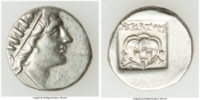 CARIAN ISLANDS. Rhodes. Ca. 88-84 BC. AR drachm (14mm, 2.61 gm, 12h). Choice XF. Plinthophoric standard, Nicagoras, magistrate. Radiate head of Helios...