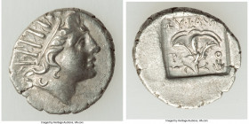 CARIAN ISLANDS. Rhodes. Ca. 88-84 BC. AR drachm (15mm, 1.88 gm, 1h). Choice XF. Plinthophoric standard, Euphanes, magistrate. Radiate head of Helios r...