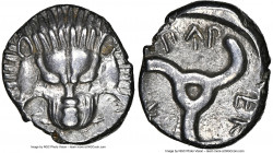 LYCIAN DYNASTS. Pericles (ca. 390-360 BC). AR third-stater (15mm, 2.80 gm, 6h). NGC Choice AU 4/5 - 4/5. Uncertain mint. Lion scalp facing Π↑P-EK-Λ↑ (...