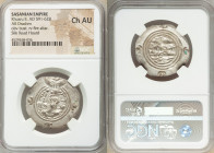 SASANIAN KINGDOM. Khusro II (AD 591-628). AR drachm (31mm, 3h). NGC Choice AU. Bust of Khusro II right, wearing mural crown with frontal crescent, two...