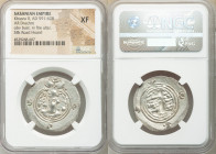 SASANIAN KINGDOM. Khusro II (AD 591-628). AR drachm (31mm, 2h). NGC XF. Bust of Khusro II right, wearing mural crown with frontal crescent, two wings,...