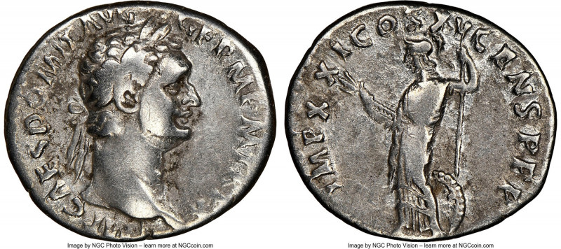 Domitian (AD 81-96). AR denarius (19mm, 6h). NGC Choice Fine. Rome, 14 September...
