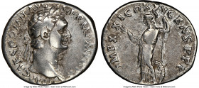 Domitian (AD 81-96). AR denarius (19mm, 6h). NGC Choice Fine. Rome, 14 September AD 90-13 September AD 91. IMP CAES DOMIT AVG-GERM P M TR P X, laureat...