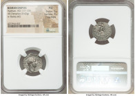 Hadrian (AD 117-138). AR denarius (18mm, 3.42 gm, 7h). NGC AU 5/5 - 4/5, Fine Style. Rome, ca. AD 128-129. HADRIANVS AVGVSTVS P P, laureate head of Ha...