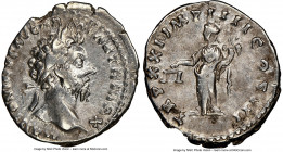 Marcus Aurelius (AD 161-180). AR denarius (19mm, 6h). NGC VF. Rome, December AD 167-February AD 168. M ANTONINVS AVG-ARM PARTH MAX, laureate head of M...