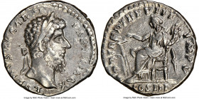 Lucius Verus (AD 161-169). AR denarius (18mm, 12h). NGC VF, scratch. Rome, AD 168. L VERUS AVG ARM PARTH MAX, laureate head of Lucius Verus right / FO...