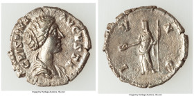 Crispina (AD 177-182/3). AR denarius (19mm, 2.79 gm, 6h). Choice XF. Rome, AD 178-192. CRISPINA-AVGVSTA, draped bust of Crispina right, hair weaved in...