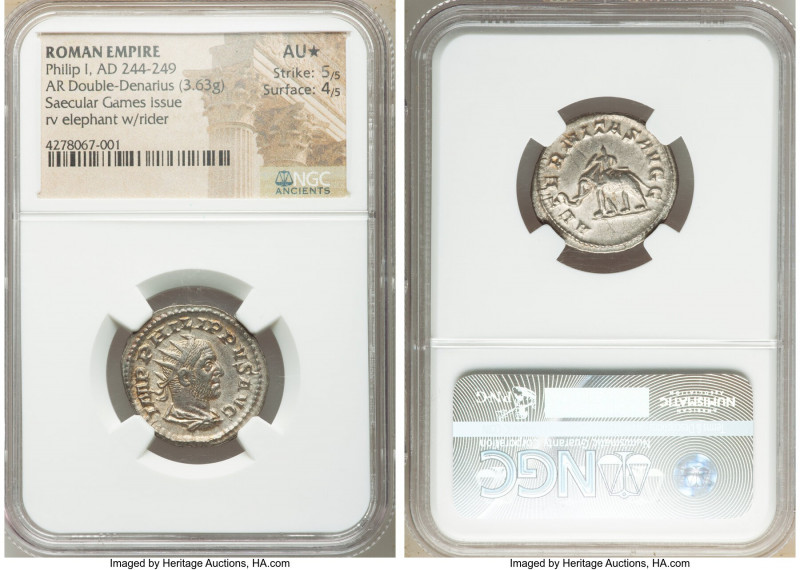 Philip I (AD 244-249). AR antoninianus (22mm, 3.63 gm, 5h). NGC AU S 5/5 - 4/5. ...