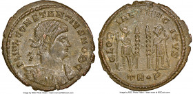 Constantius II, as Caesar (AD 337-361). AE3 or BI nummus (18mm, 6h). NGC MS. Trier, 1st officina, AD 332-333. FL IVL CONSTANTIVS NOB C, laureate, cuir...